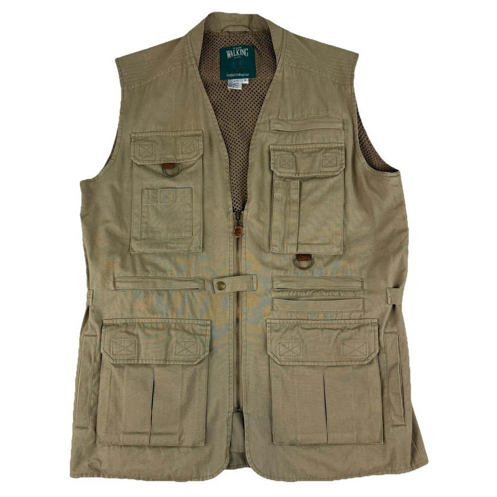 The Walking Co. Vest Mens Medium (Fits Large) Khaki Tactical Fishing Pockets NOS